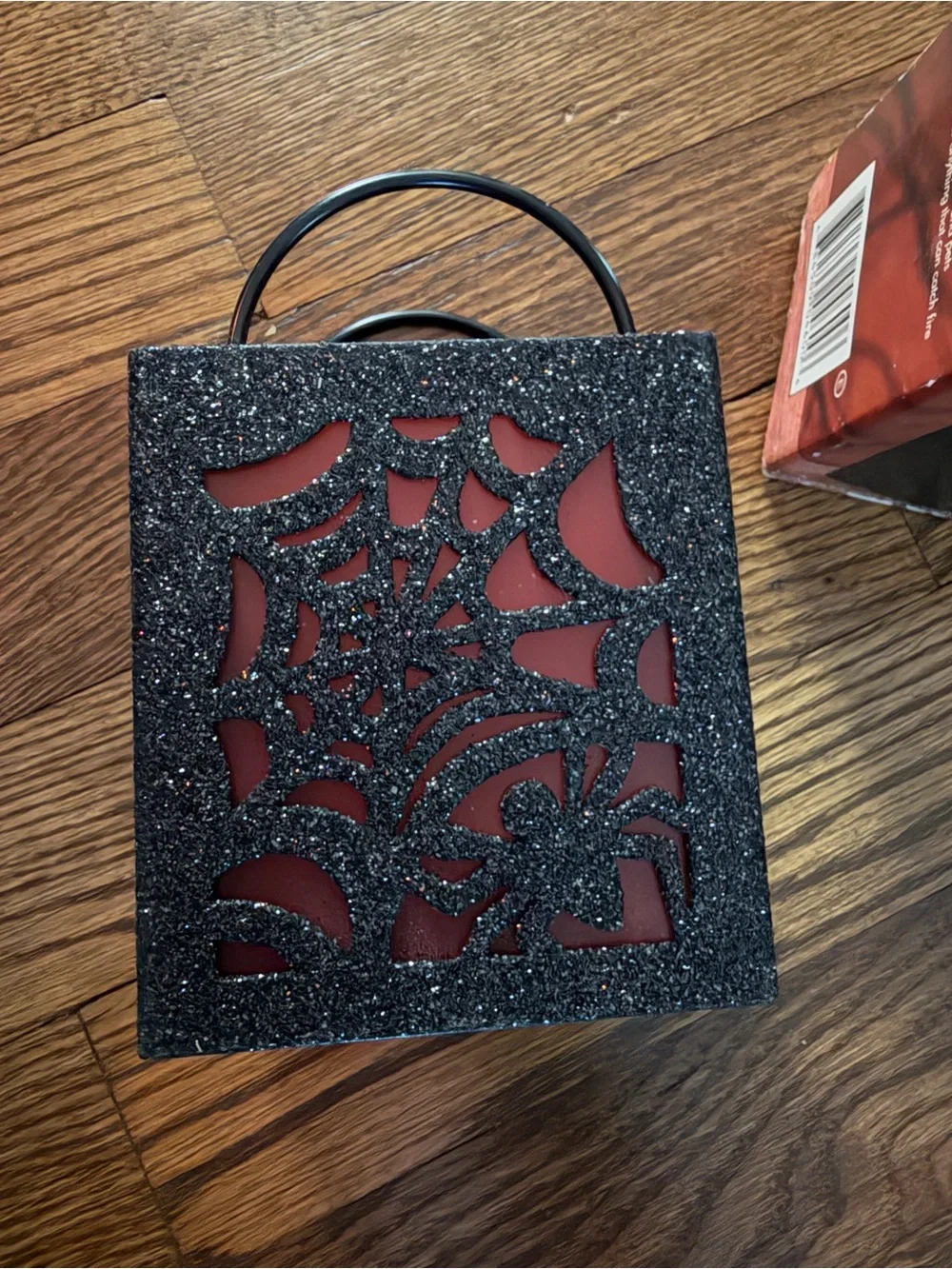 Halloween Spider & Cobweb Metal Glitter Trick or Treat Bag Votive Candle Holder